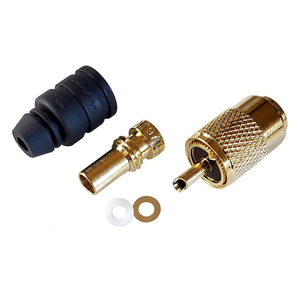 Shakespeare PL-259-58-G Gold Solder-Type Connector w/UG175 Adapter &amp; DooDad Cable Strain Relief f/RG-58 [PL-259-58-G]