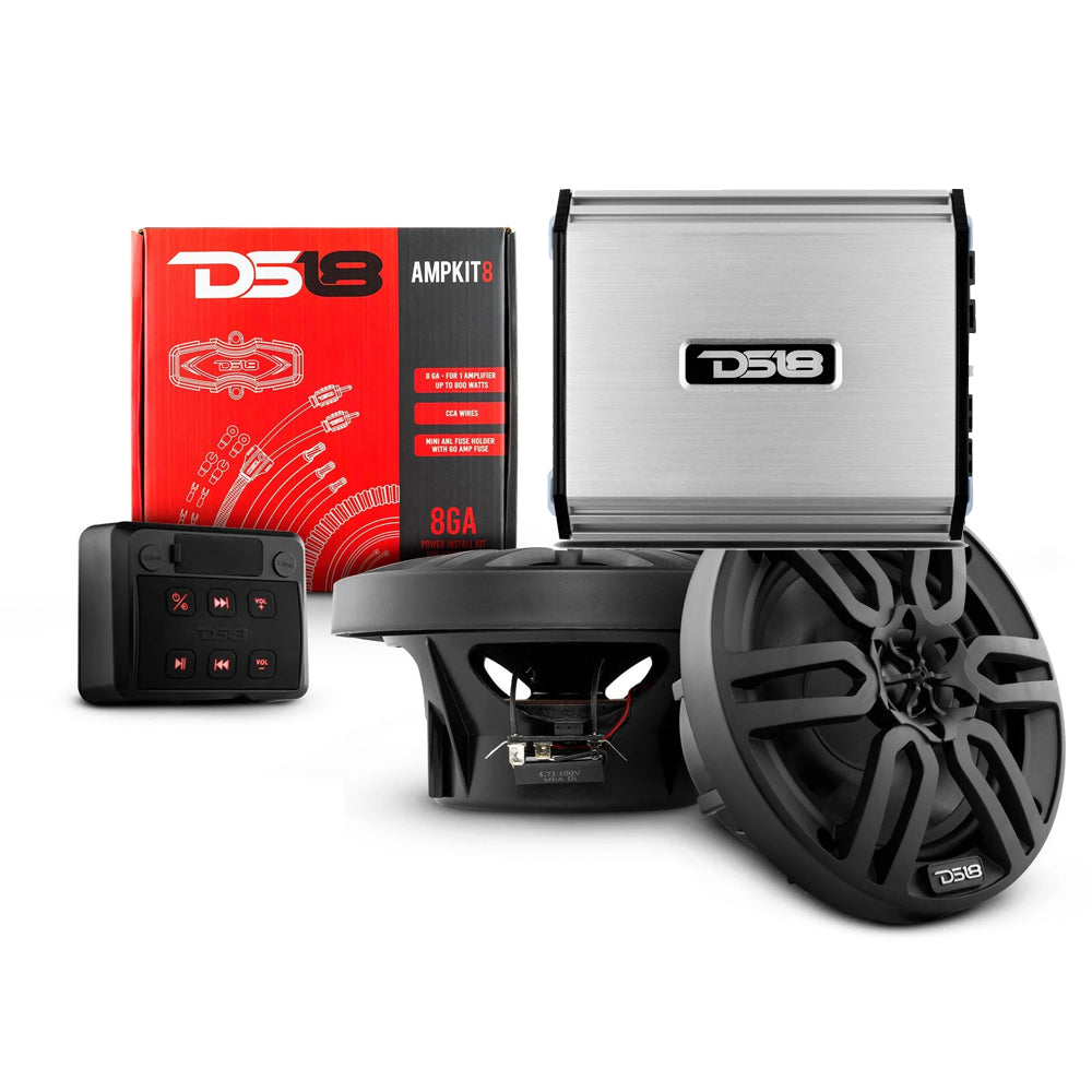 DS18 Golf Cart Package w/6.5" Black Speakers, Amplifier, Amp Kit  Bluetooth Remote [6.5GOLFCART-BLACK]