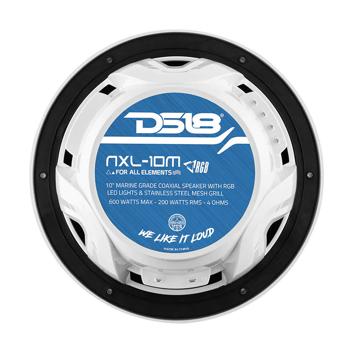 DS18 HYDRO 10" 2-Way Speakers w/Bullet Tweeter  Integrated RGB LED Lights - White [NXL-10M/WH]